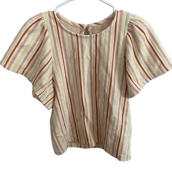 Madewell Size XXS‎ Yellow Orange CreamRuffled  Striped Top - Picture 1 of 8